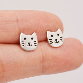 Cute Little Cat Stud Earrings In Sterling Silver, 9 of 11