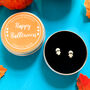 Silver Halloween Earrings, Mummy Studs In A Gift Tin, thumbnail 1 of 8