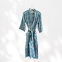 Blue Bird And Flower Print Cotton Dressing Gown Kimono, thumbnail 1 of 2