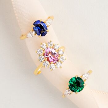Pink Sapphire Halo Engagement Ring In Sterling Silver And Gold, 3 of 12