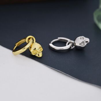 Death Skull Hoop Earrings In Sterling Silver, 6 of 11