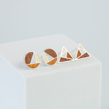 Sterling Silver Brown Geometric Stud Earrings, 2 of 4