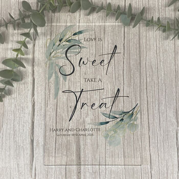 Botanical Personalised Love Is Sweet Wedding Party Sign Clear, 2 of 6