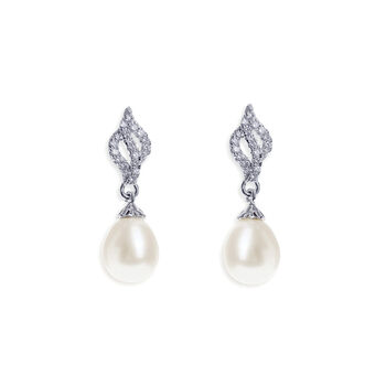 Lisbon Crystal And Pearl Rhodium Plated Earrings, 2 of 6