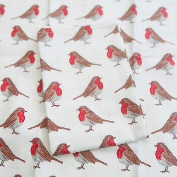 Christmas Robins Organic Cotton Tea Towel, 5 of 5