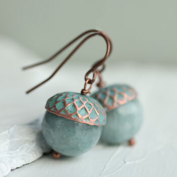 Storm Blue Jade Acorn Necklace, 4 of 9