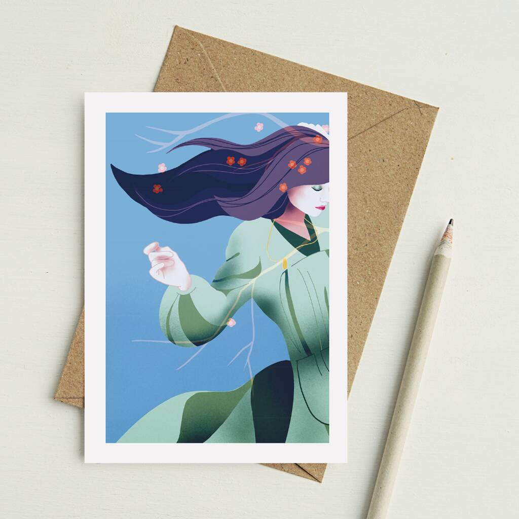 Woman In Olive Blank Greetings Card By Kuiper Design 