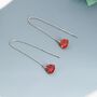 Garnet Red Cz Heart Threader Earrings, thumbnail 3 of 8