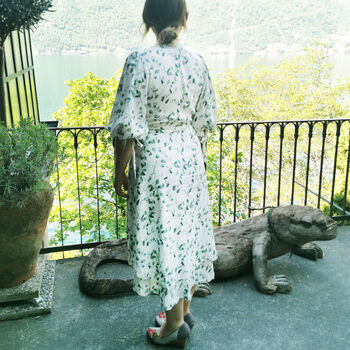 Anna Linen Blend Wrap Dress With Leaf Print, 3 of 9