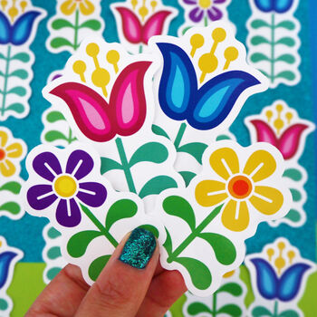 Rainbow Scandi Folk Art Style Flower Vinyl Stickers, 3 of 5