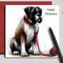 Boxer Dog Christmas Card. Red Bauble, thumbnail 1 of 2