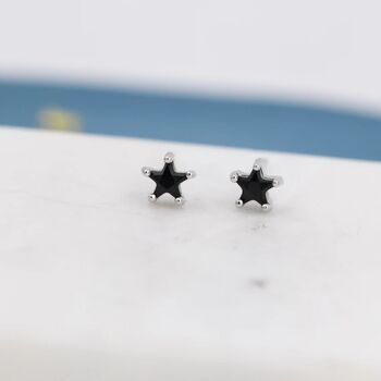 Black Cz Star Stud Earrings In Sterling Silver, 4 of 9