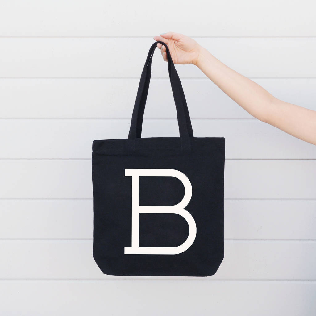 initial black canvas tote bag by alphabet bags | 0
