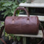 Personalised Barrel Style Brown Leather Holdall Unisex, thumbnail 1 of 12