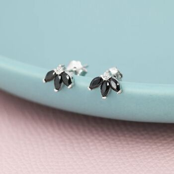 Sterling Silver Black Cz Marquise Cluster Stud Earrings, 3 of 11