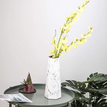 White Vase With Gold Finish Marble Ceramic Flower Vase, 10 of 12