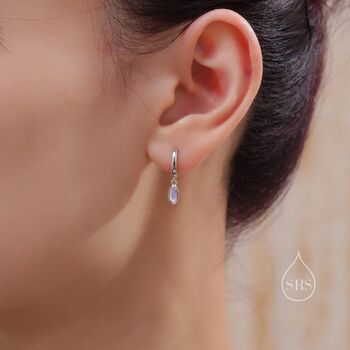 Sterling Silver Marquise Moonstone Huggie Hoops, 2 of 11