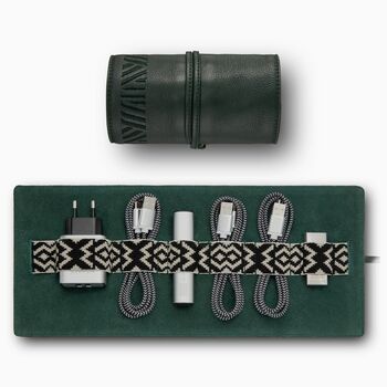Leather Tech Roll Organiser With Optnl Access., Green, 2 of 8