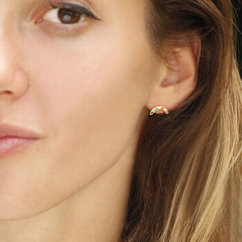 Gold Rainbow Gemstone Stud Earrings, 2 of 8