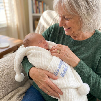 Personalised White Cable Knit Pom Pom Blanket, 2 of 10