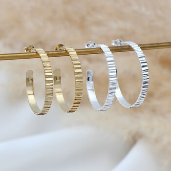 18ct Gold Plated Or Silver Ribbed Hoop Earrings, 3 of 7