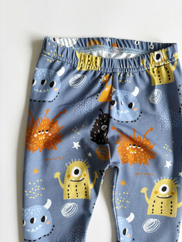 Monster Print Organic Baby And Child Leggings – Handmade And Sustainable, 3 of 3