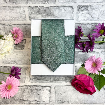 Dark Green Paisley Wedding Tie Set, 6 of 6