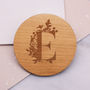 Personalised Wooden Botanical Initial Coaster, thumbnail 1 of 4