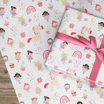 Girly Fairy Pink Wrapping Paper Roll Or Folded, 2 of 3