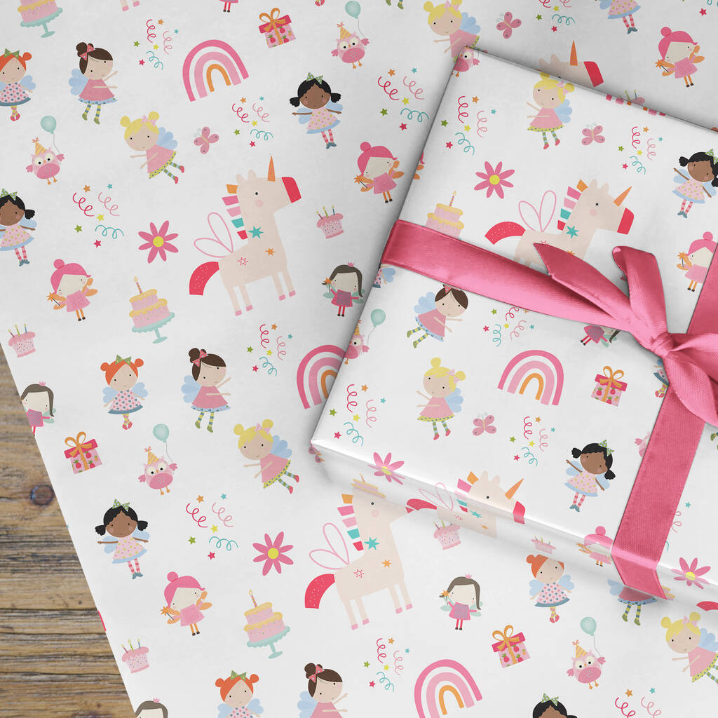 Girly Fairy Pink Wrapping Paper Roll Or Folded By The Wrapping Paper Shop