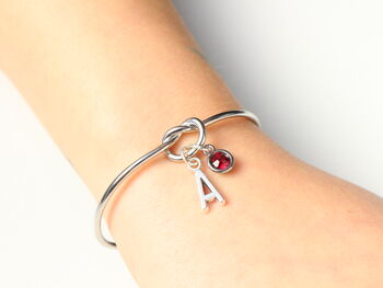 Personalised Initial Silver Bracelet Friendship Knot Cuff Bracelet, 8 of 10
