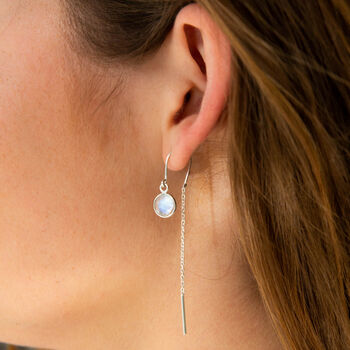 Full Moon Moonstone Silver Threader Earrings, 4 of 7
