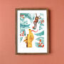 Giraffe And Monkey A4 Recycled Art Print, thumbnail 1 of 5