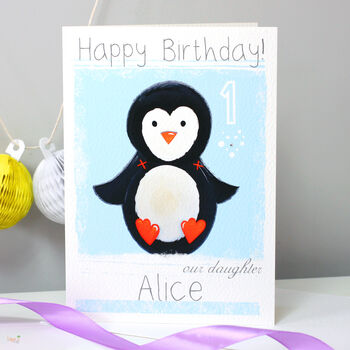 Personalised Penguin Blue Birthday Card, 4 of 6