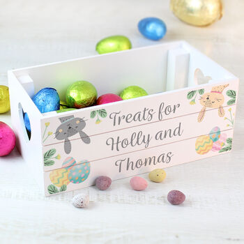 Personalised Easter Bunny White Wooden Crate Organiser, 2 of 5