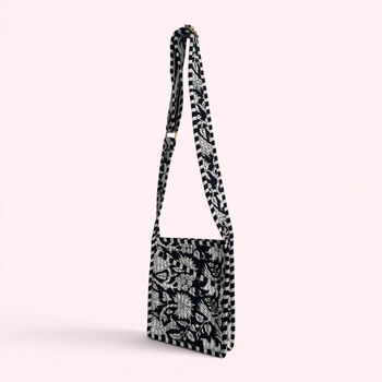 Mini Cross Body Bag | Black And White Block Print Floral, 3 of 5