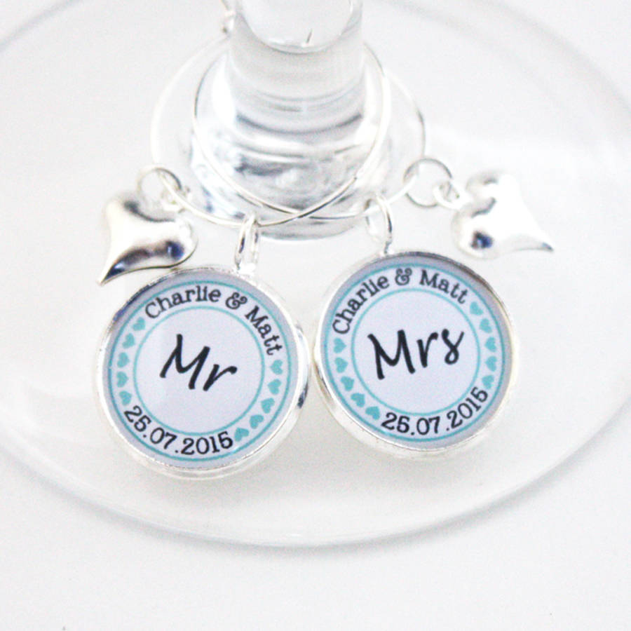 Personalised Mr And Mrs Wine Glass Charms, 1 of 5