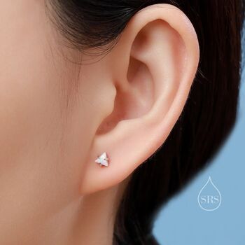 Opal Triangle Stud Earrings In Sterling Silver, 5 of 12