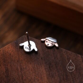 Two Tone Sheep Stud Earrings In Sterling Silver, 6 of 11