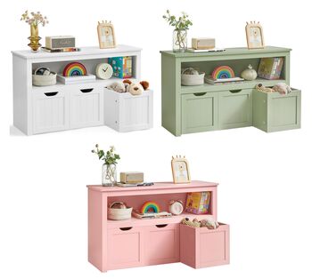 Toy Storage Unit Kids Bookcase With Drawers Wheels, 6 of 6