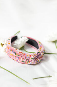 Pink Sprinkle Beaded Twist Knot Headband, 6 of 7