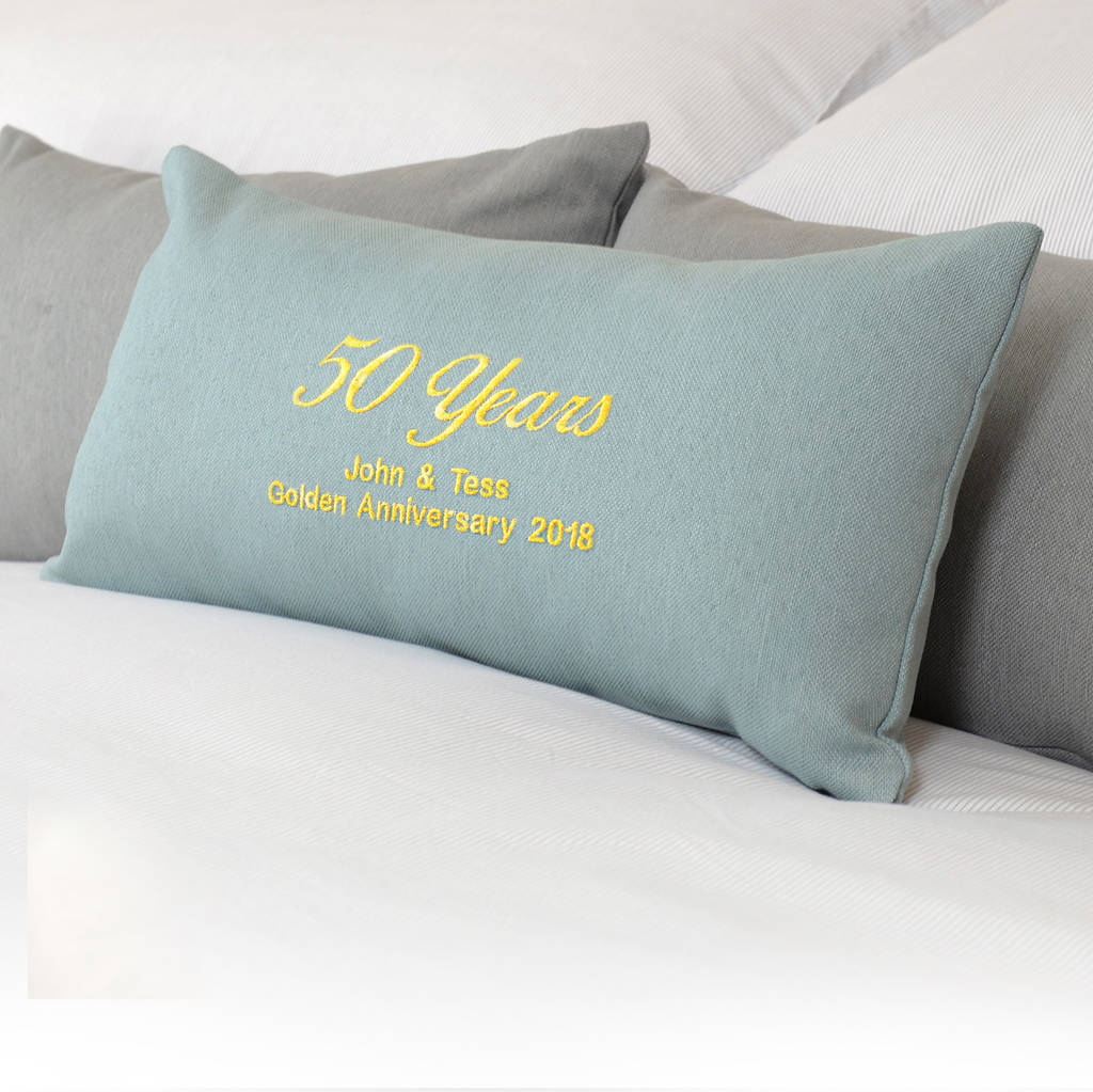 Personalised Golden Wedding Metallic Embroidery Cushion By A Type Of ...