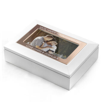 Personalised Powder White And Rose Photo Jewellery Box, 8 of 9
