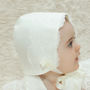 Holly Duchess Satin And Lace Christening Bonnet, thumbnail 1 of 4