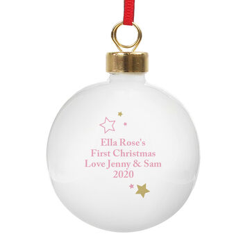 Personalised Gold And Pink Stars My 1st Christmas Bauble, 4 of 6