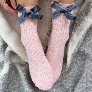 Personalised Velvet Bow Cashmere Wool Bed Socks Gift, 3 of 6