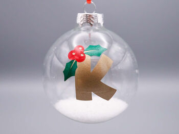 Gold Initial And Holly Christmas Tree Bauble, 2 of 4
