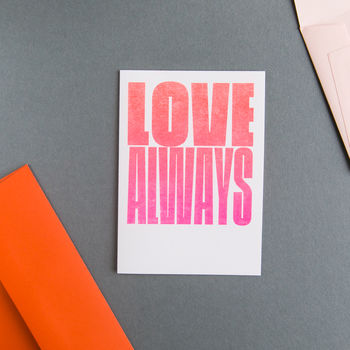 Love Always Fluorescent Risograph Greetings Card, 3 of 4