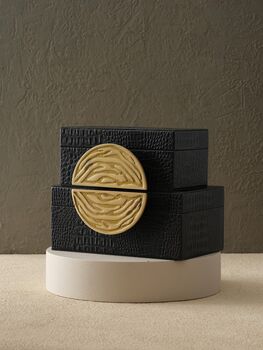 Handmade Black Leather Box Set With Brass Crescent Handles, 3 of 3