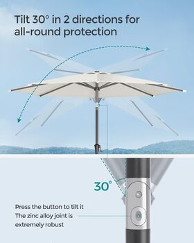 3m Garden Parasol Umbrella Upf 50+ Sun Shade 30° Tilt, 6 of 12